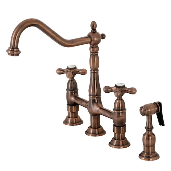 KS127AXBSAC Heritage Bridge Kitchen Faucet W/ Brass Sprayer, Copper